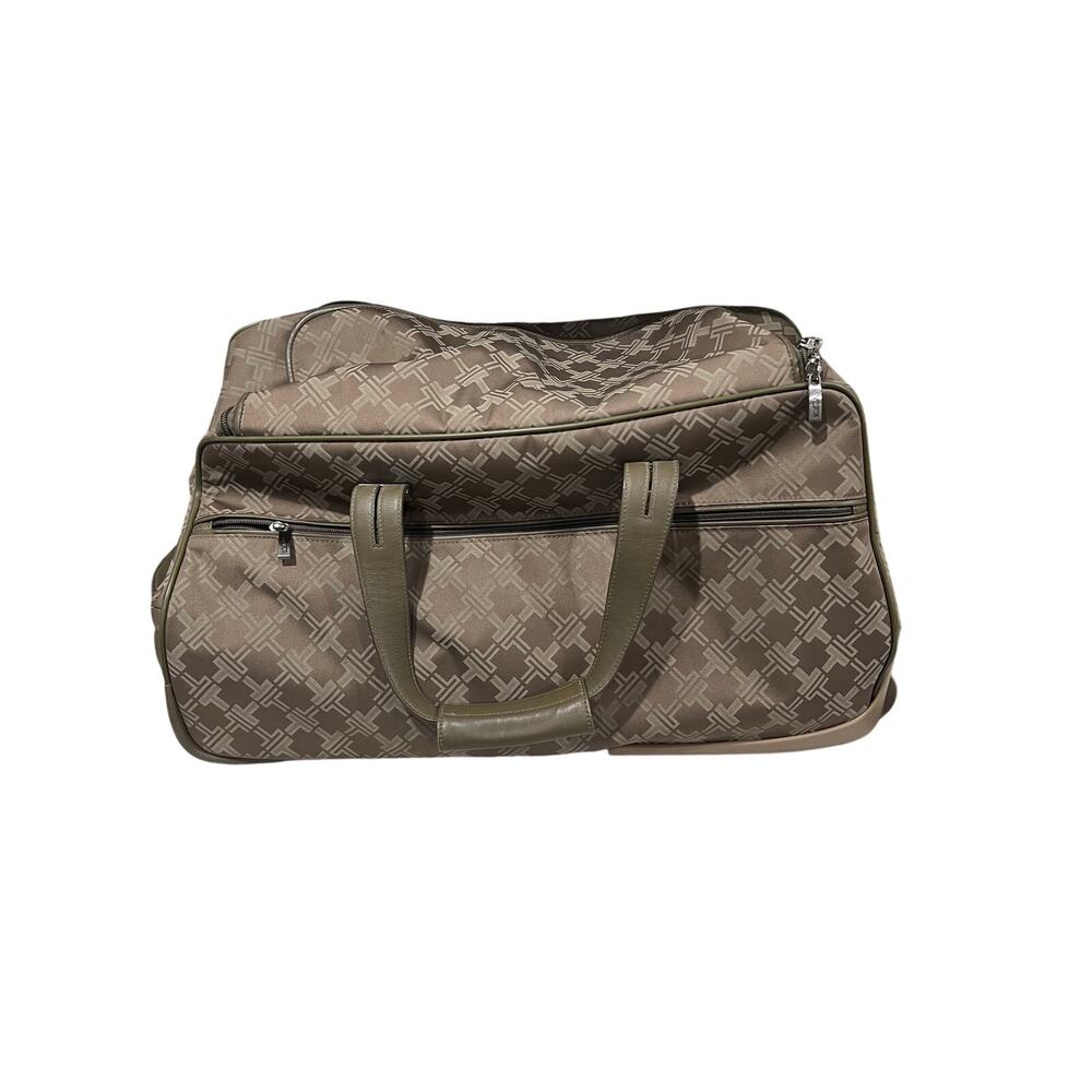 TUMI Signature Collection Wheeled Duffel 72163CFF Taupe Olive Leather Travel Bag